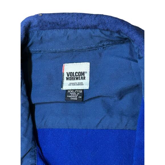 Volcom Men’s Workwear Blue Buffalo Plaid Flannel Snap Button Shirt Jacket XXL - Picture 3 of 4